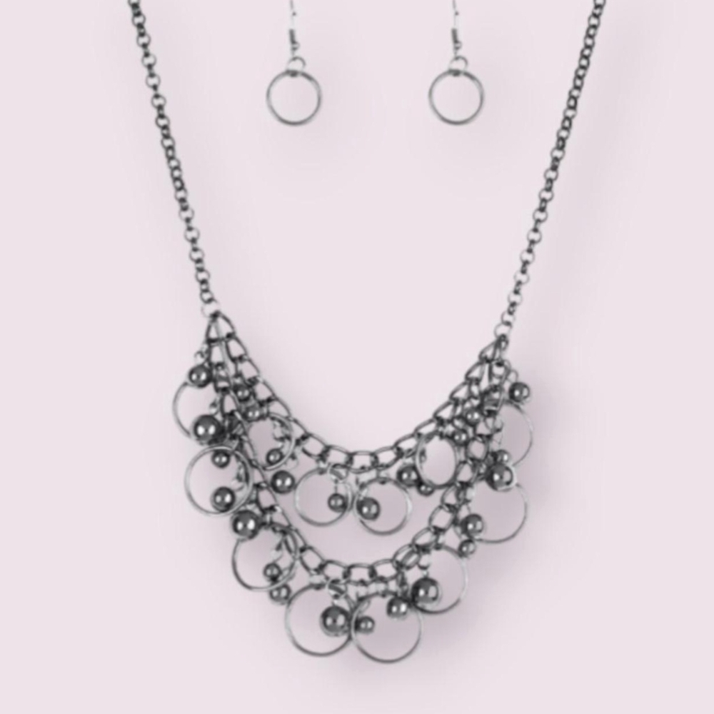 Vintage Paparazzi Gun Metal Necklace with Ornate Design